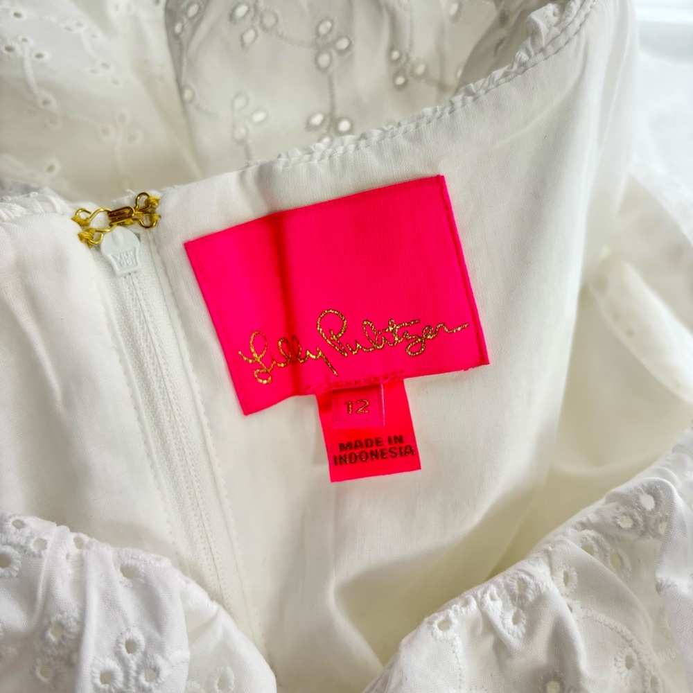 {Lilly Pulitzer} Emie White Eyelet Babydoll Dress, Size 12 - Picture 6 of 10